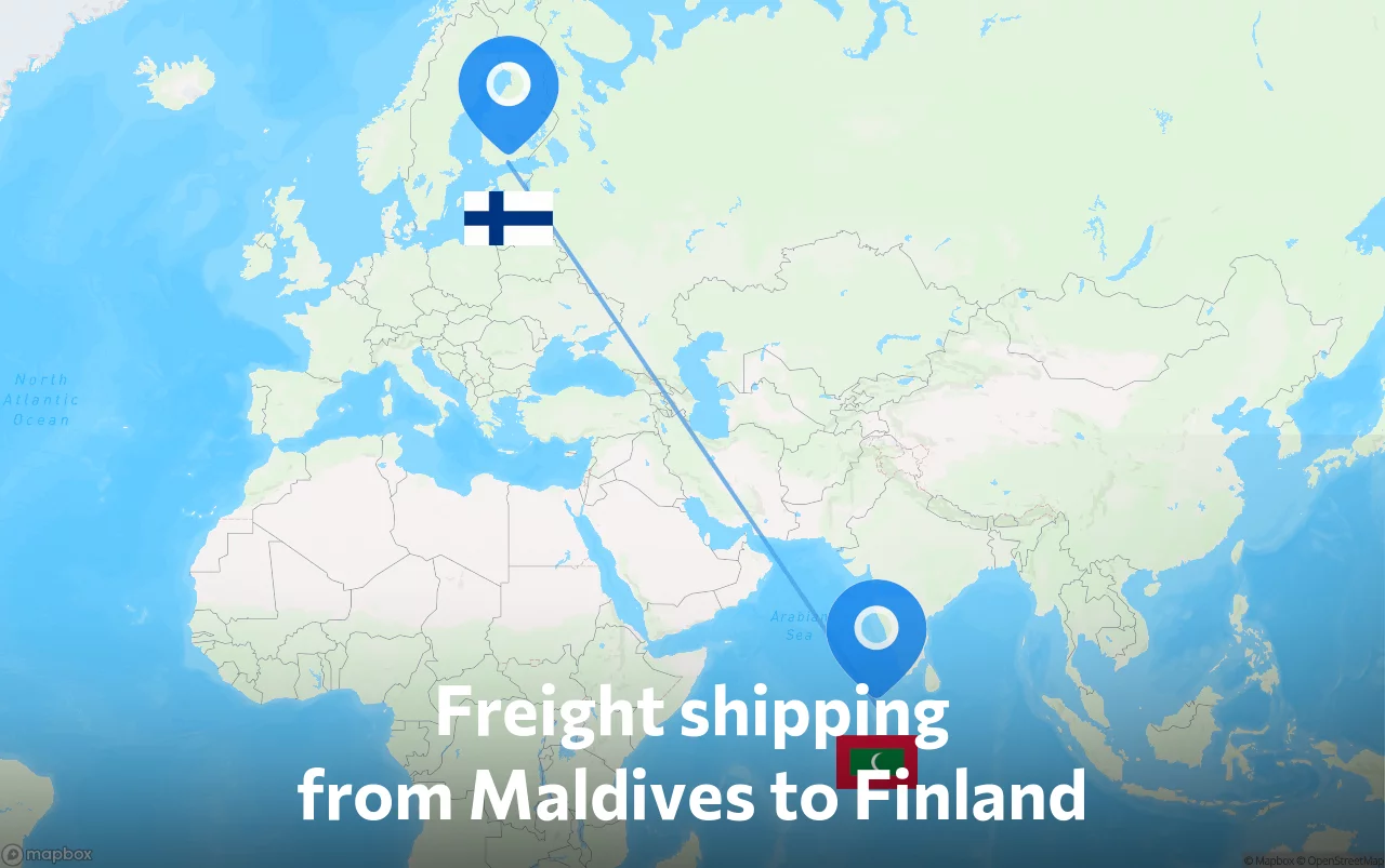 Shipping route from Maldives to Finland