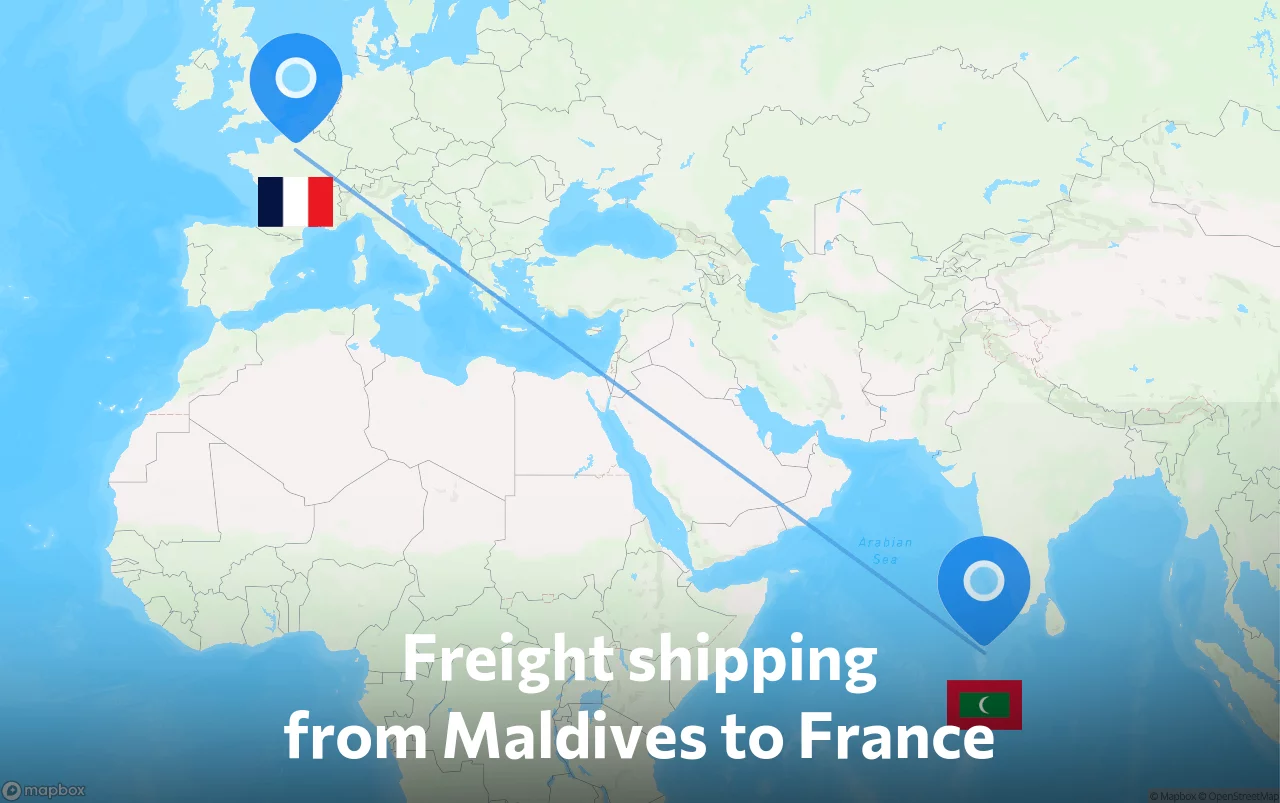 Shipping route from Maldives to France