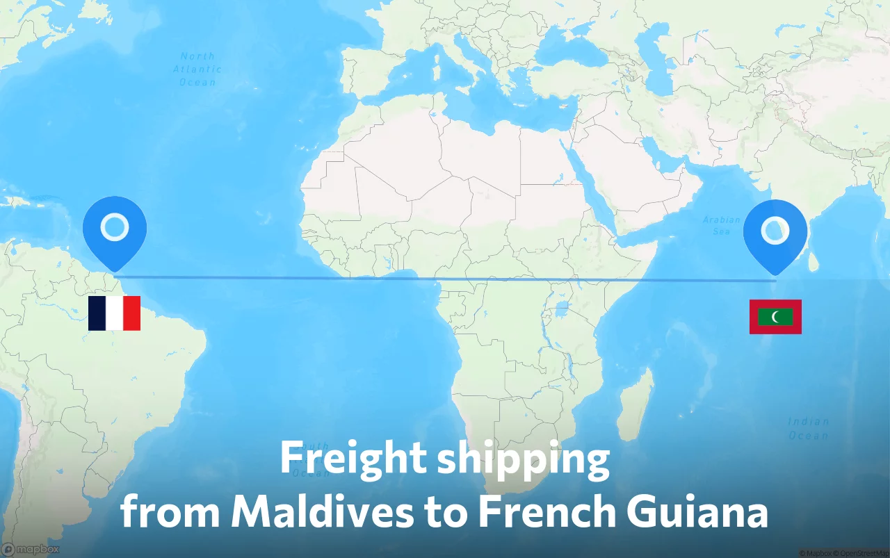 Shipping route from Maldives to French Guiana