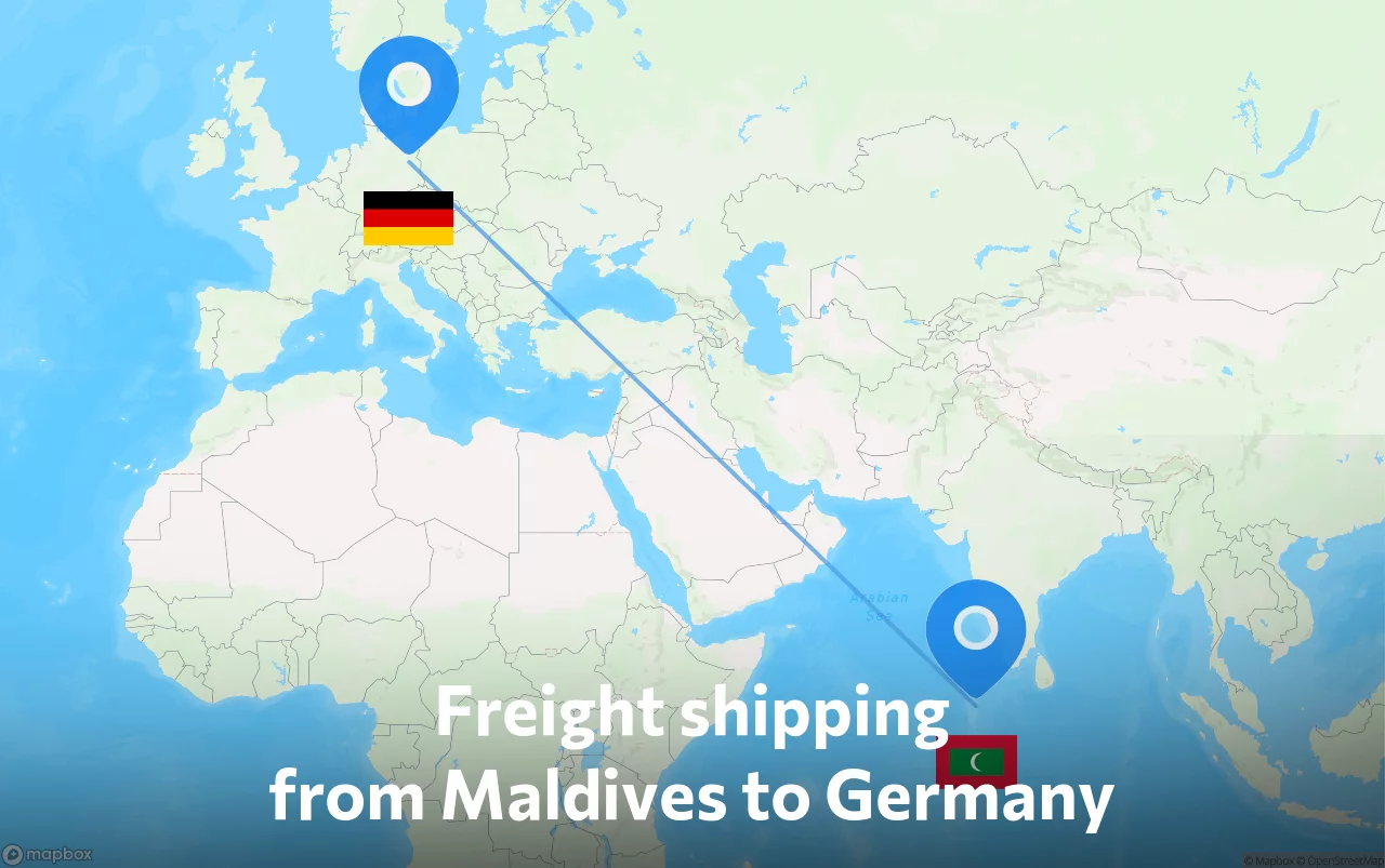 Shipping route from Maldives to Germany