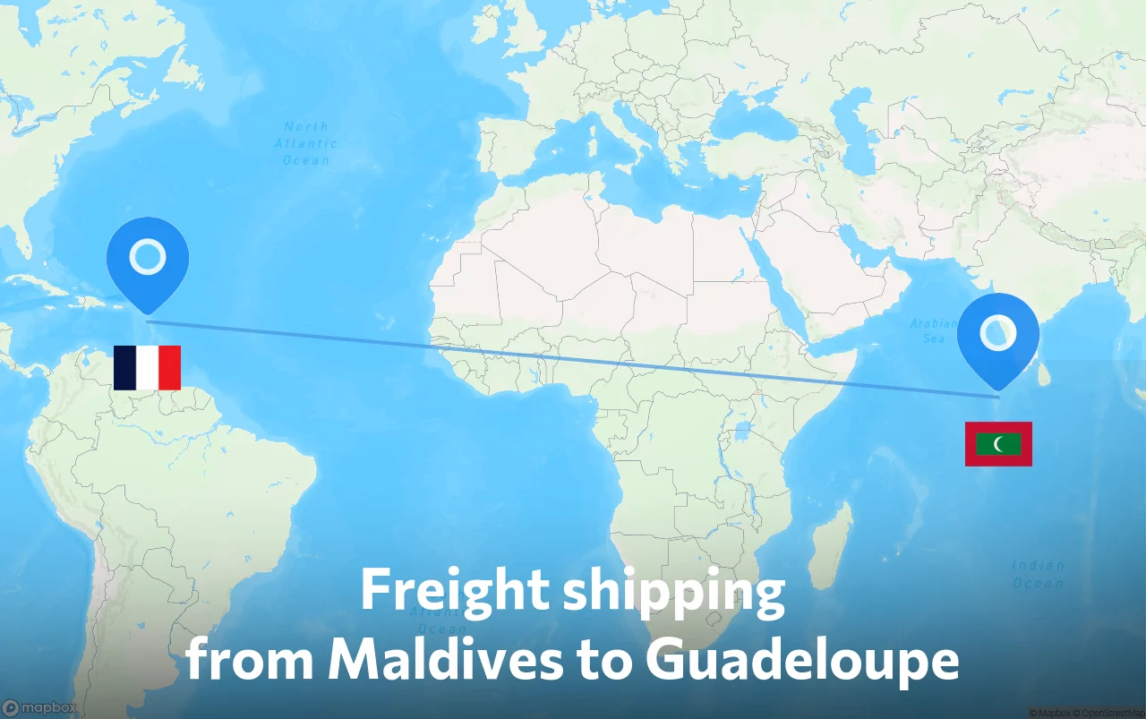 Shipping route from Maldives to Guadeloupe