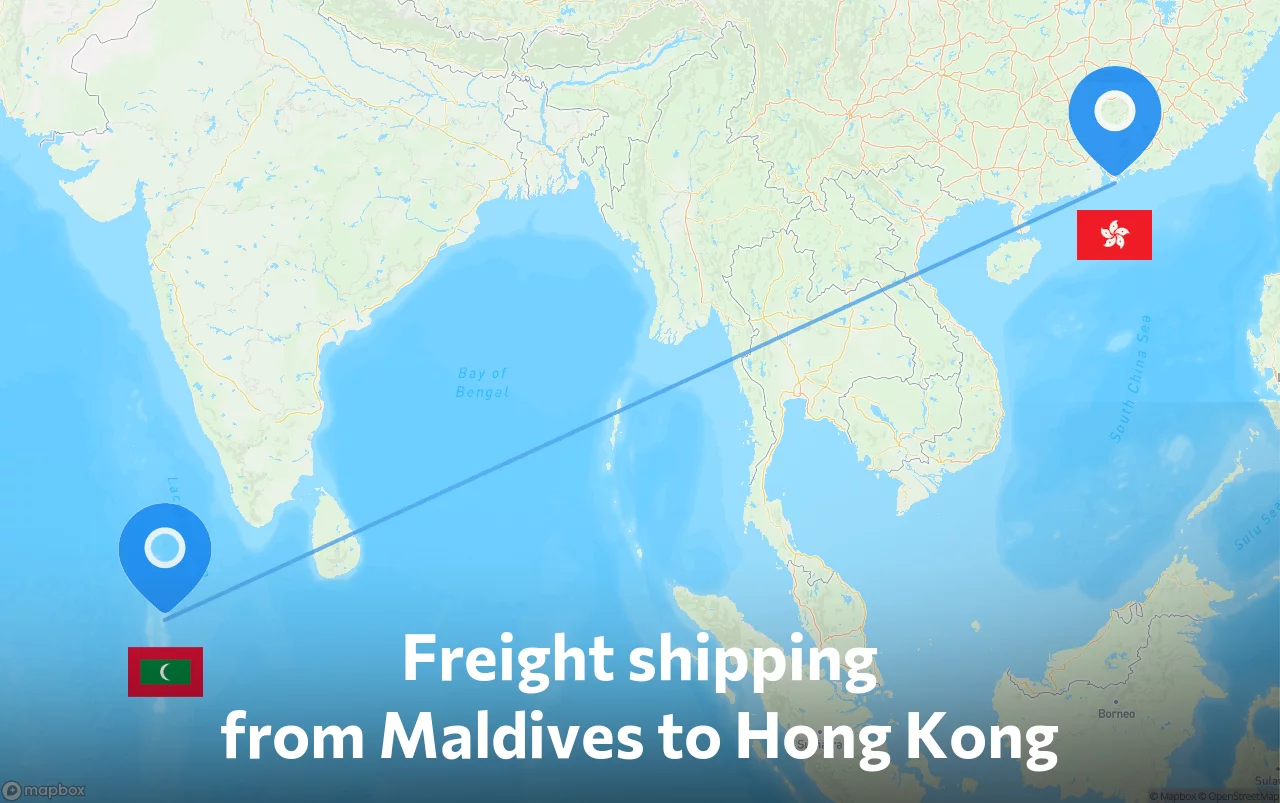 Shipping route from Maldives to Hong Kong