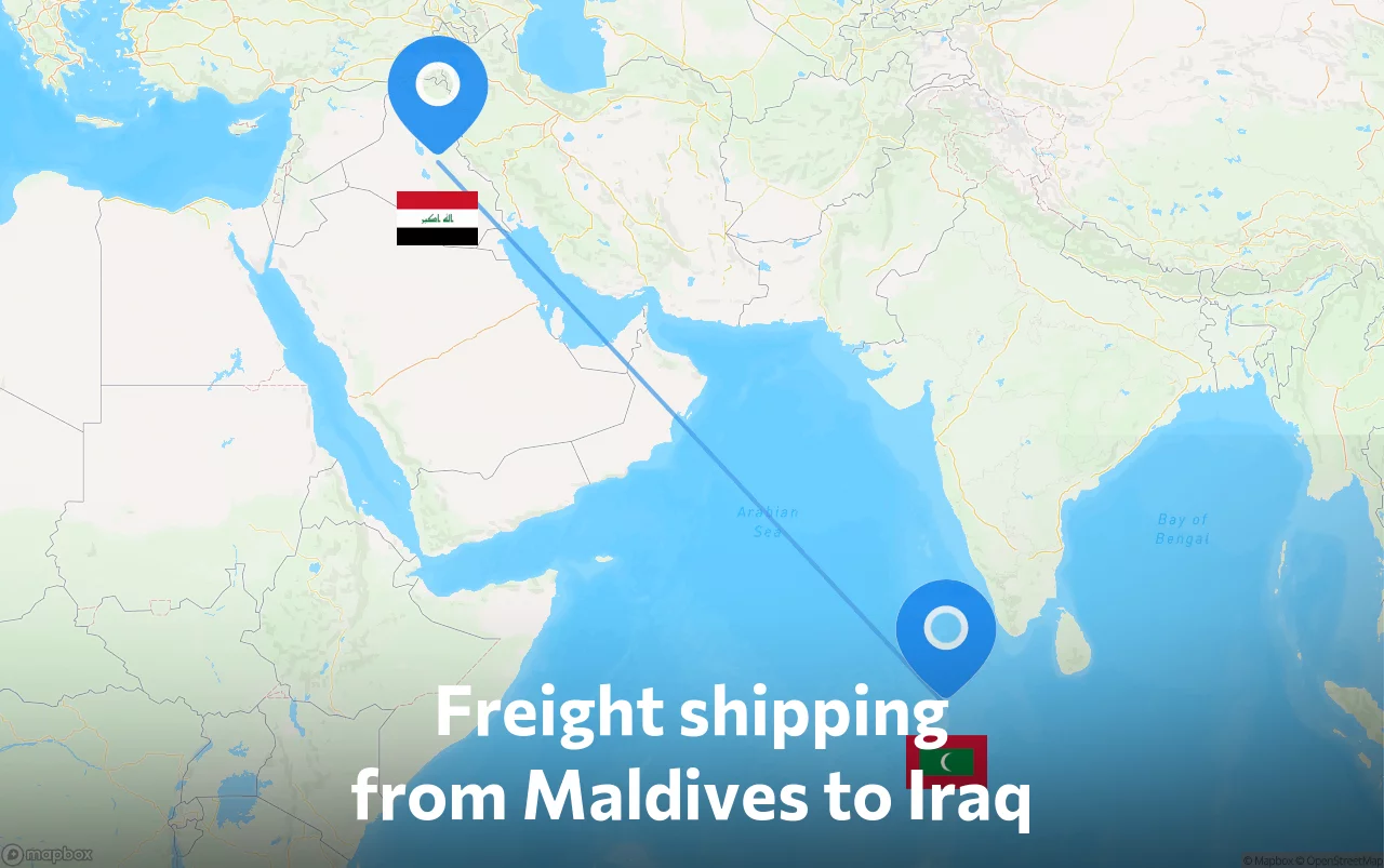 Shipping route from Maldives to Iraq