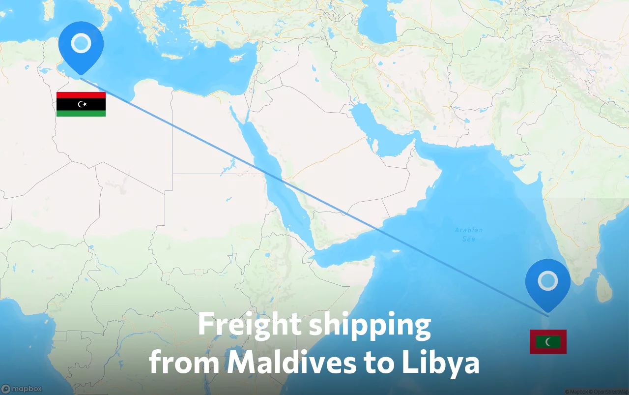 Shipping route from Maldives to Libya
