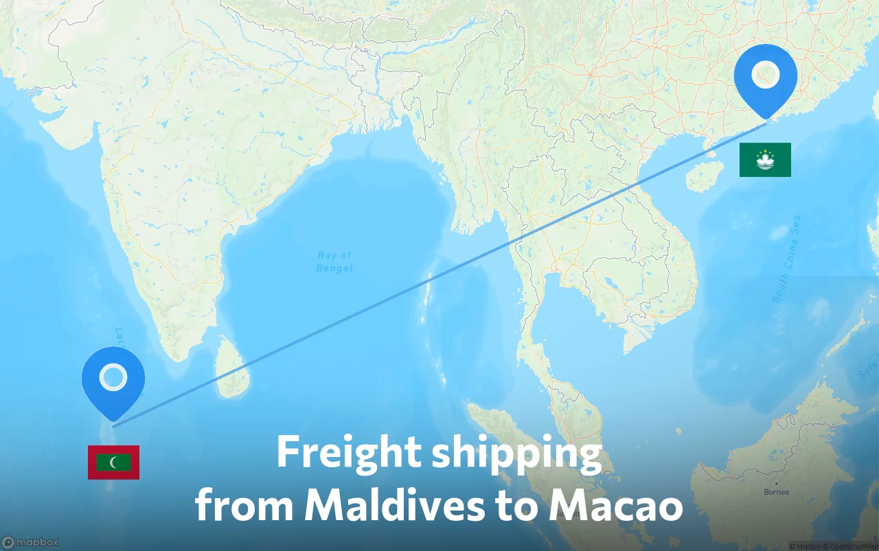 Shipping route from Maldives to Macao