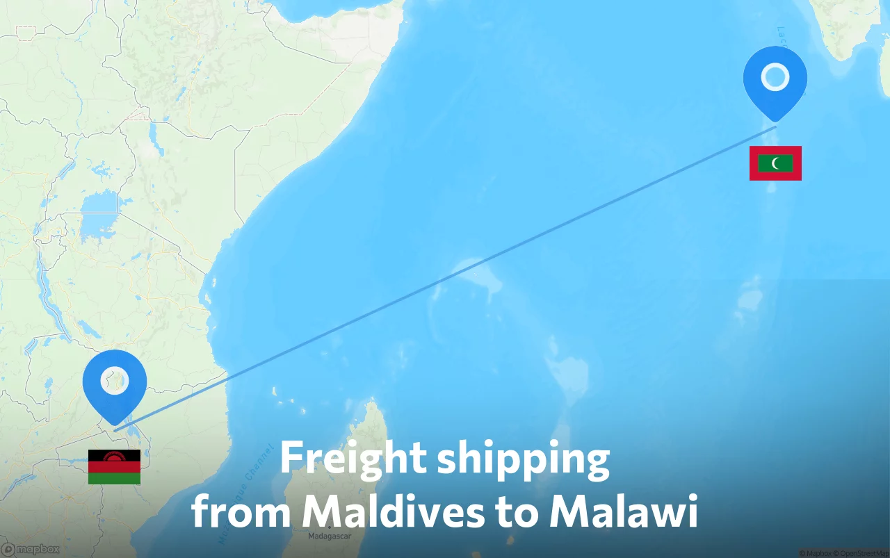 Shipping route from Maldives to Malawi