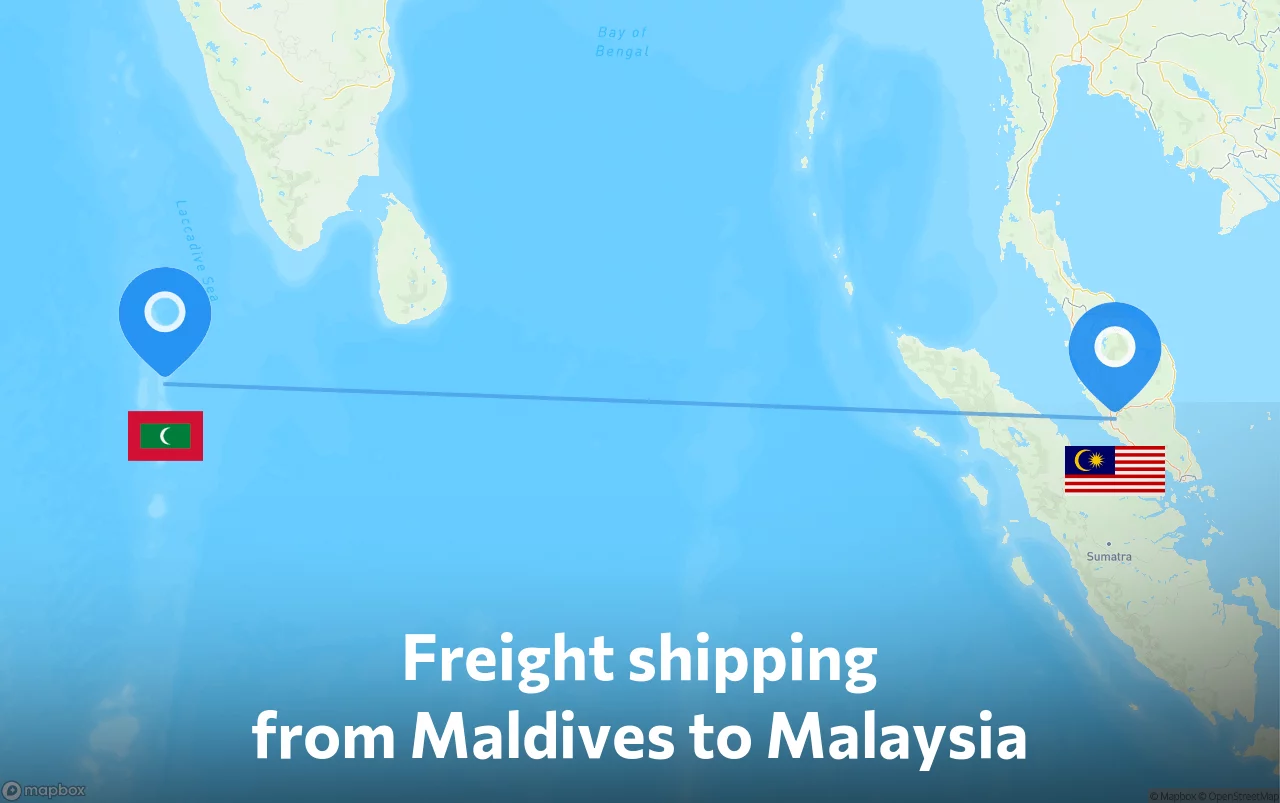 Shipping route from Maldives to Malaysia