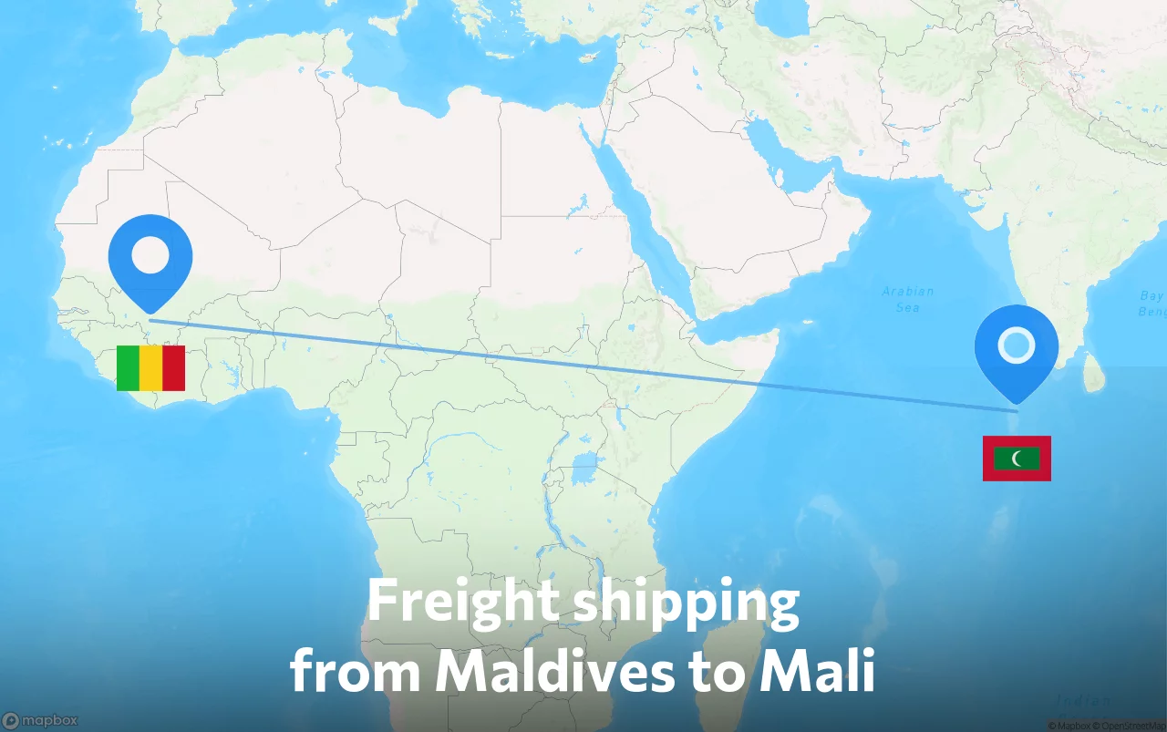 Shipping route from Maldives to Mali