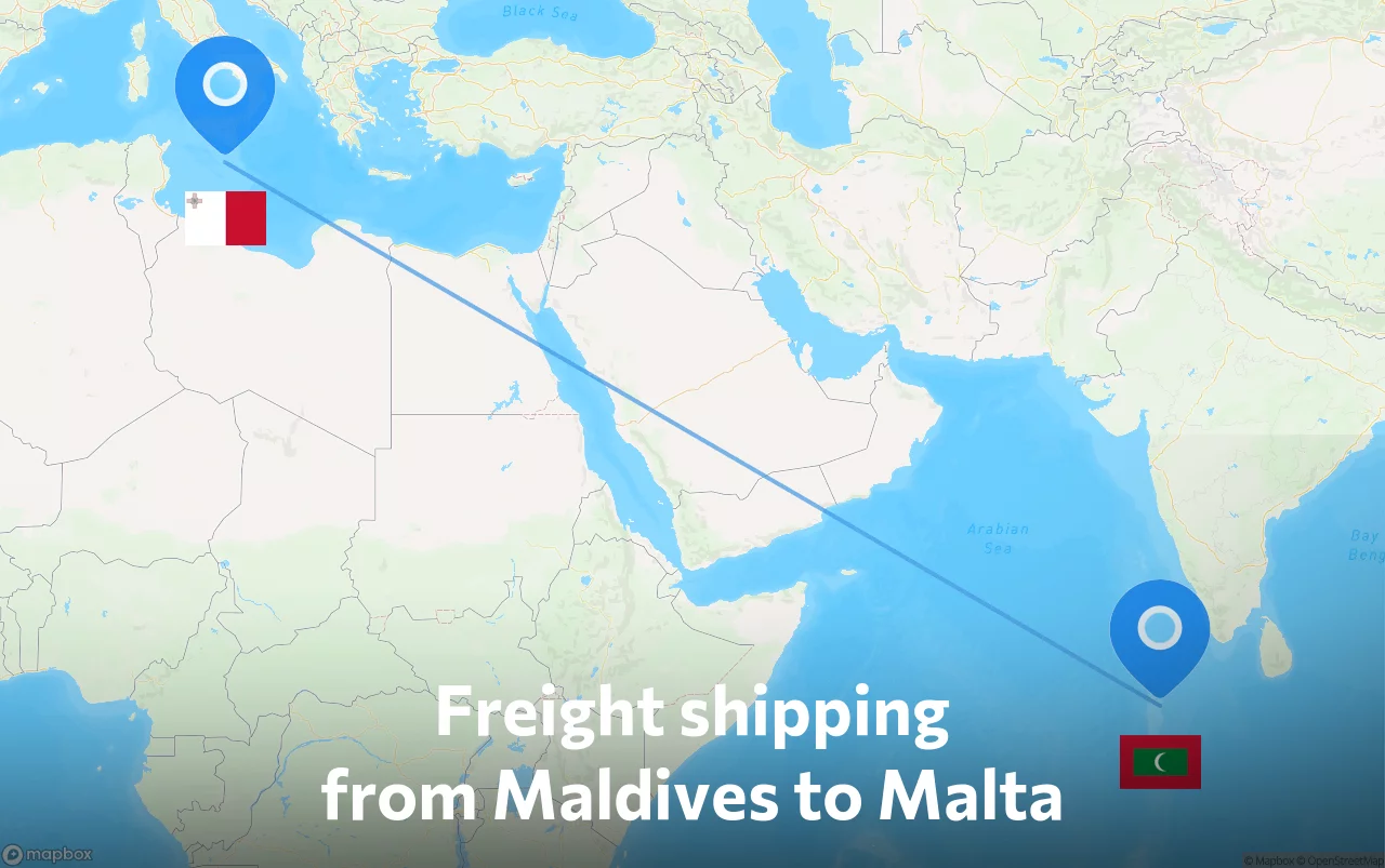 Shipping route from Maldives to Malta