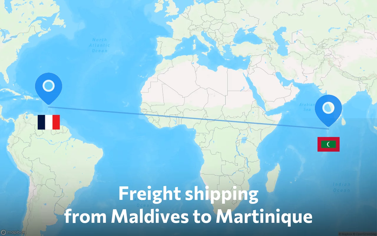 Shipping route from Maldives to Martinique