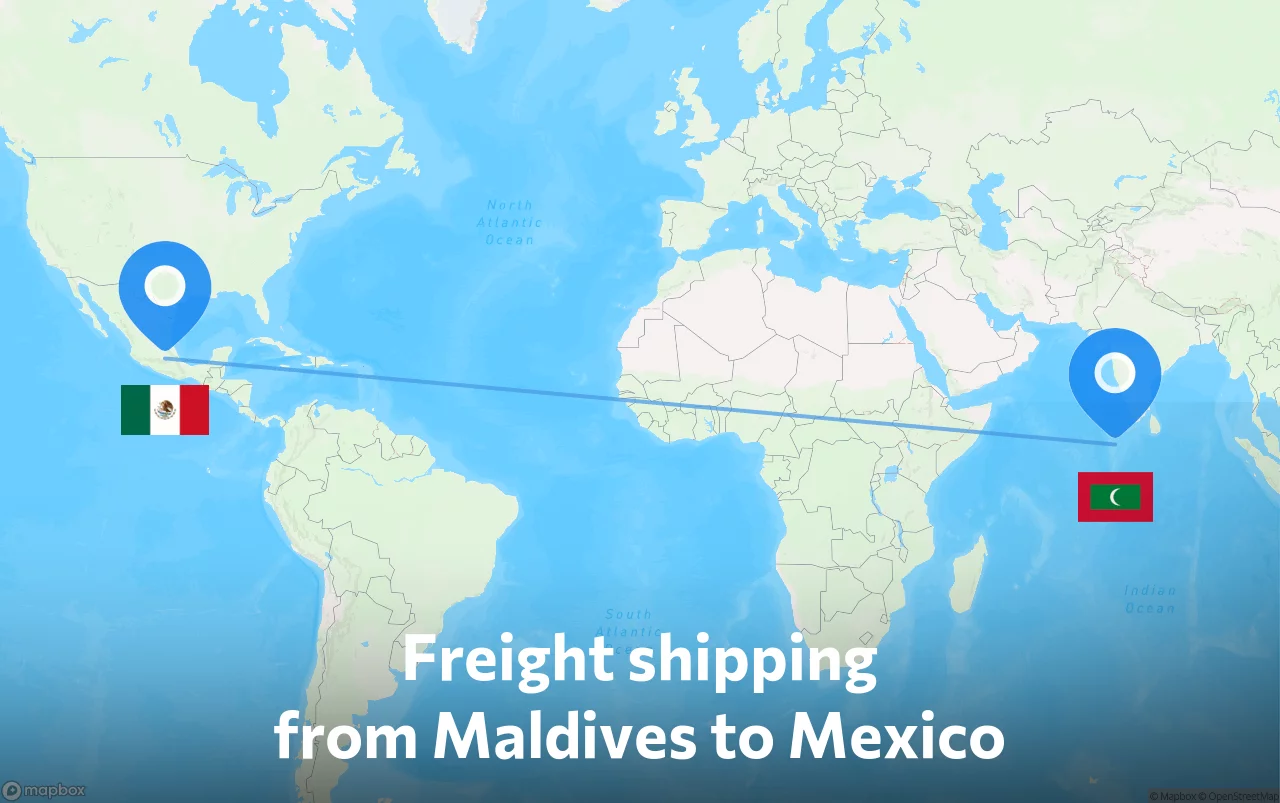 Shipping route from Maldives to Mexico