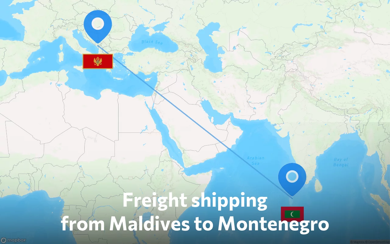 Shipping route from Maldives to Montenegro