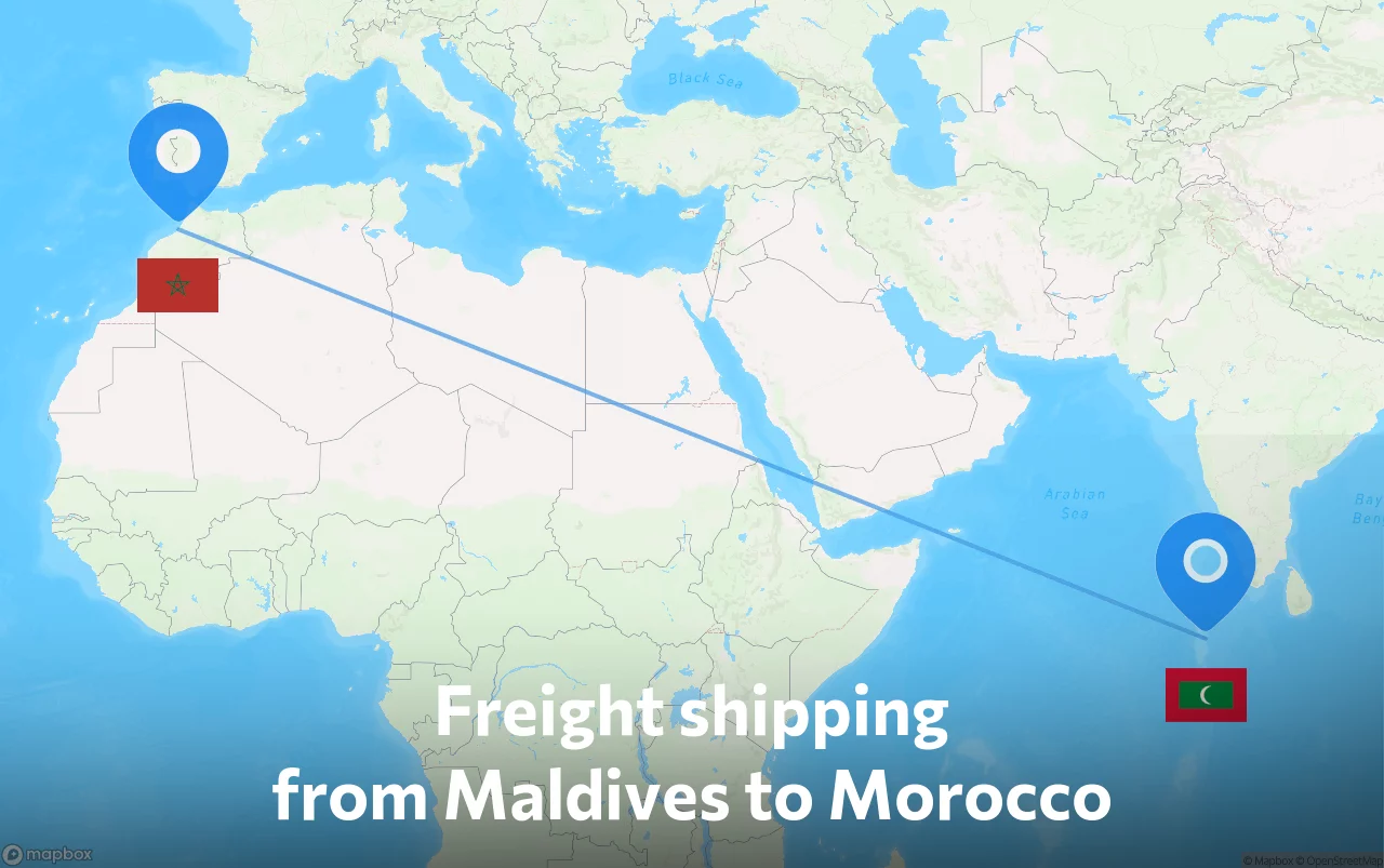 Shipping route from Maldives to Morocco