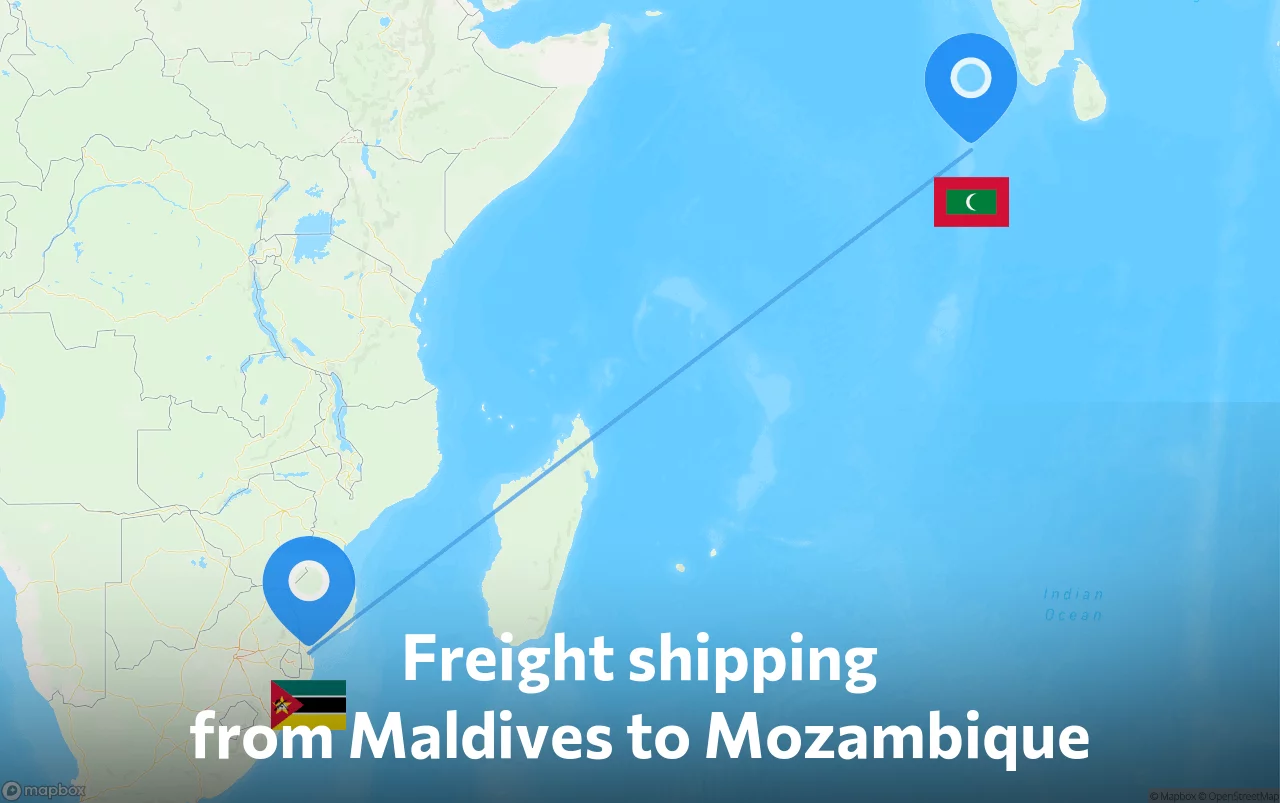 Shipping route from Maldives to Mozambique