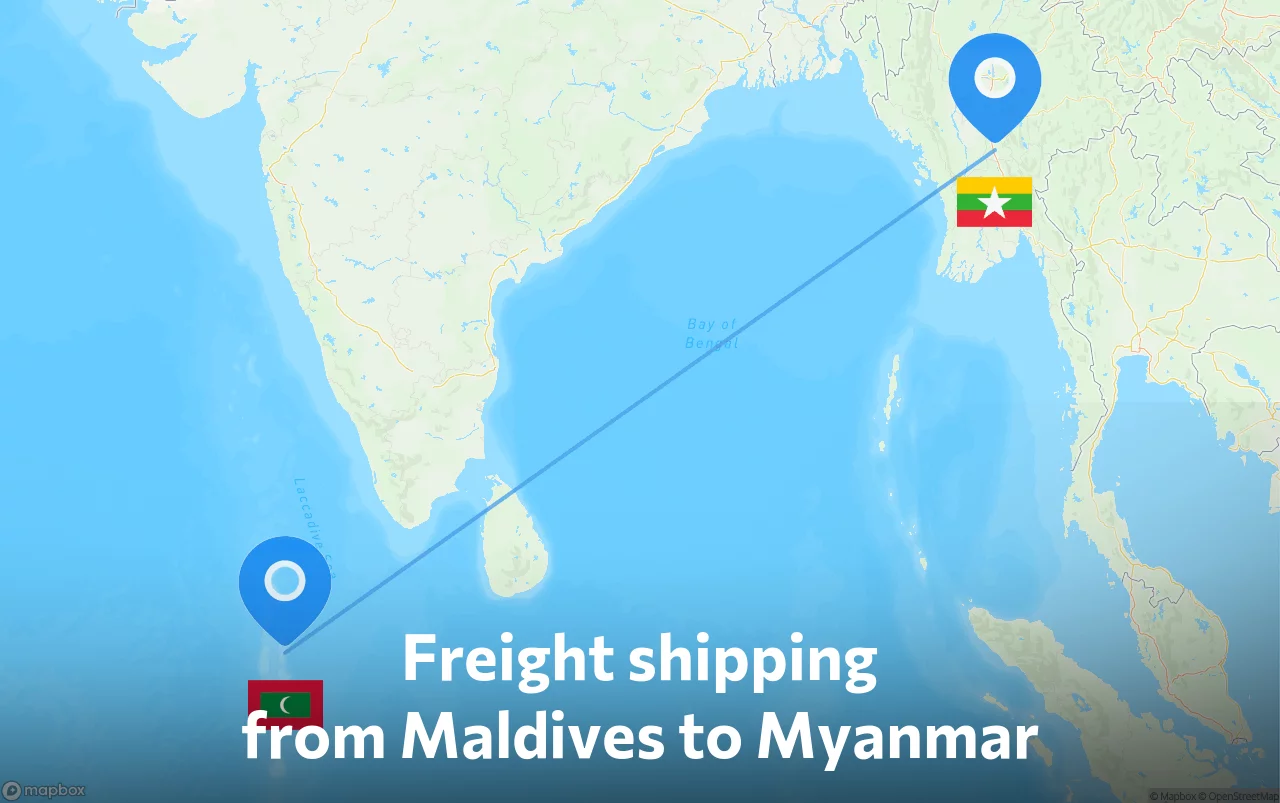 Shipping route from Maldives to Myanmar
