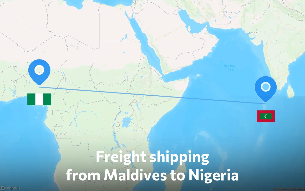Shipping route from Maldives to Nigeria