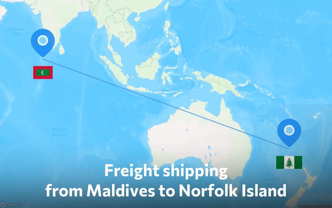 Shipping route from Maldives to Norfolk Island
