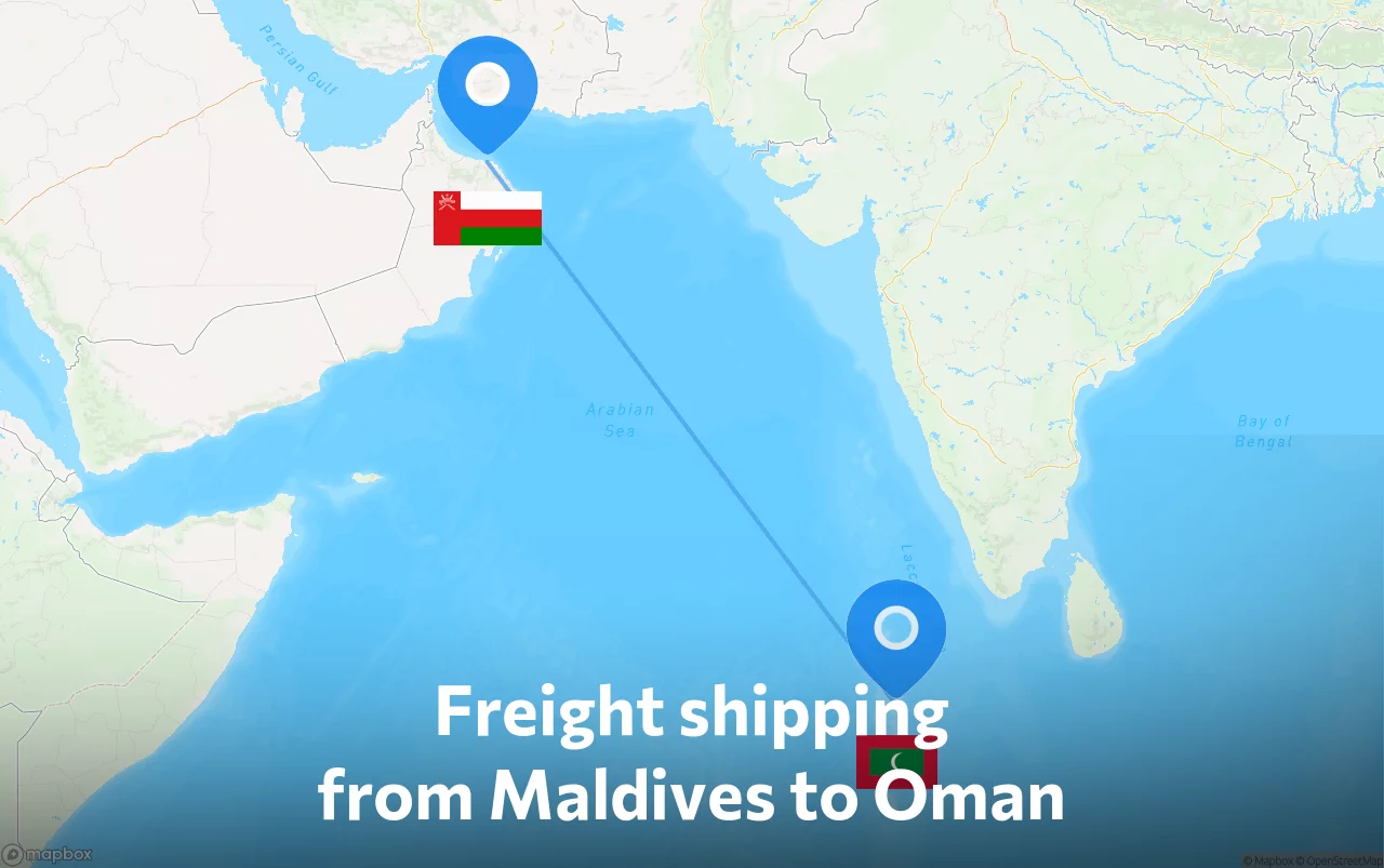 Shipping route from Maldives to Oman
