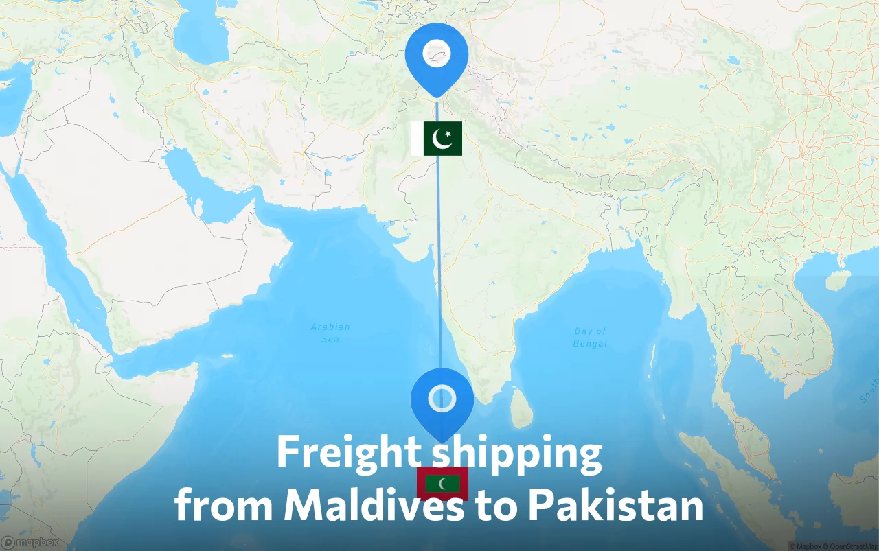 Shipping route from Maldives to Pakistan