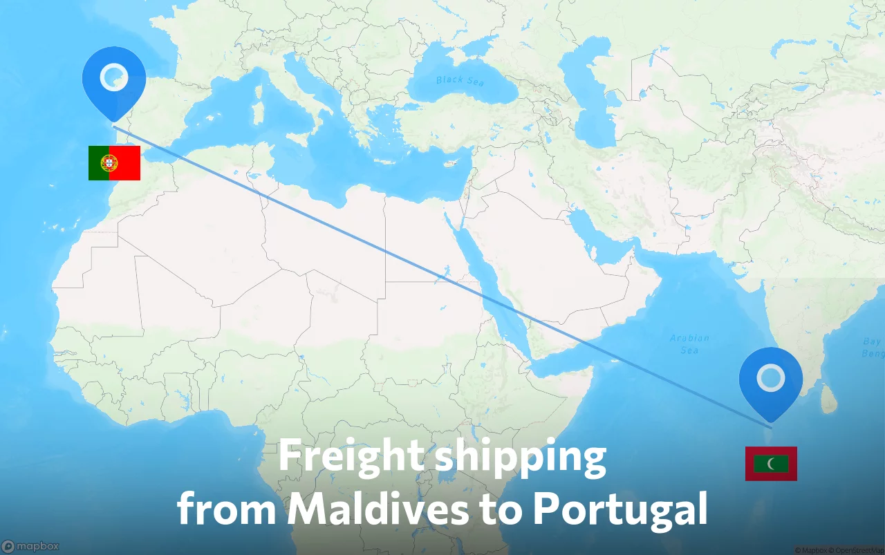 Shipping route from Maldives to Portugal