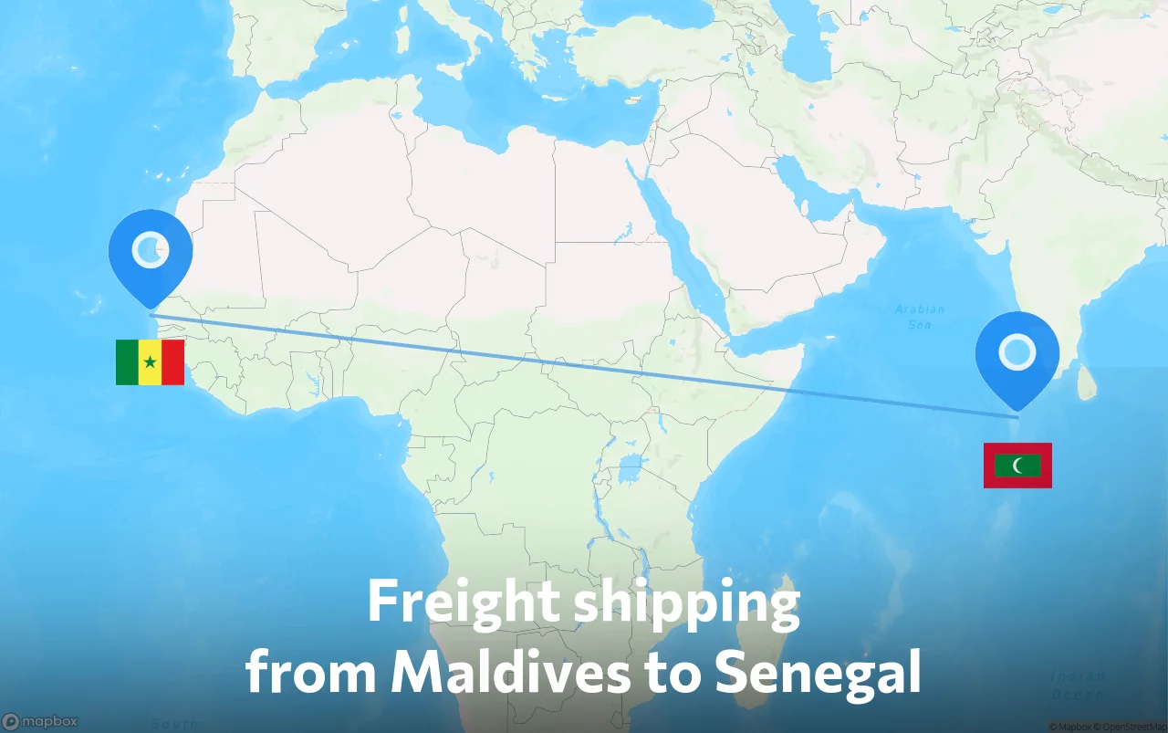 Shipping route from Maldives to Senegal