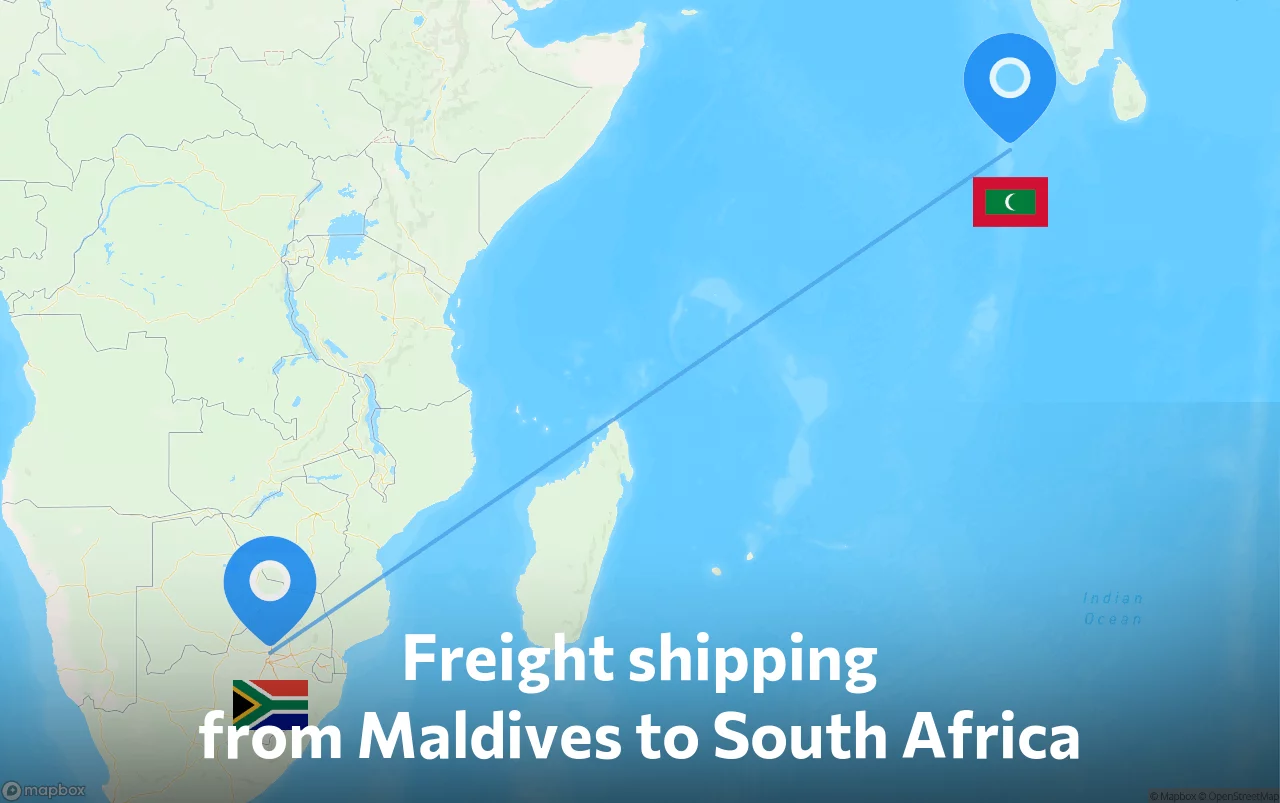 Shipping route from Maldives to South Africa