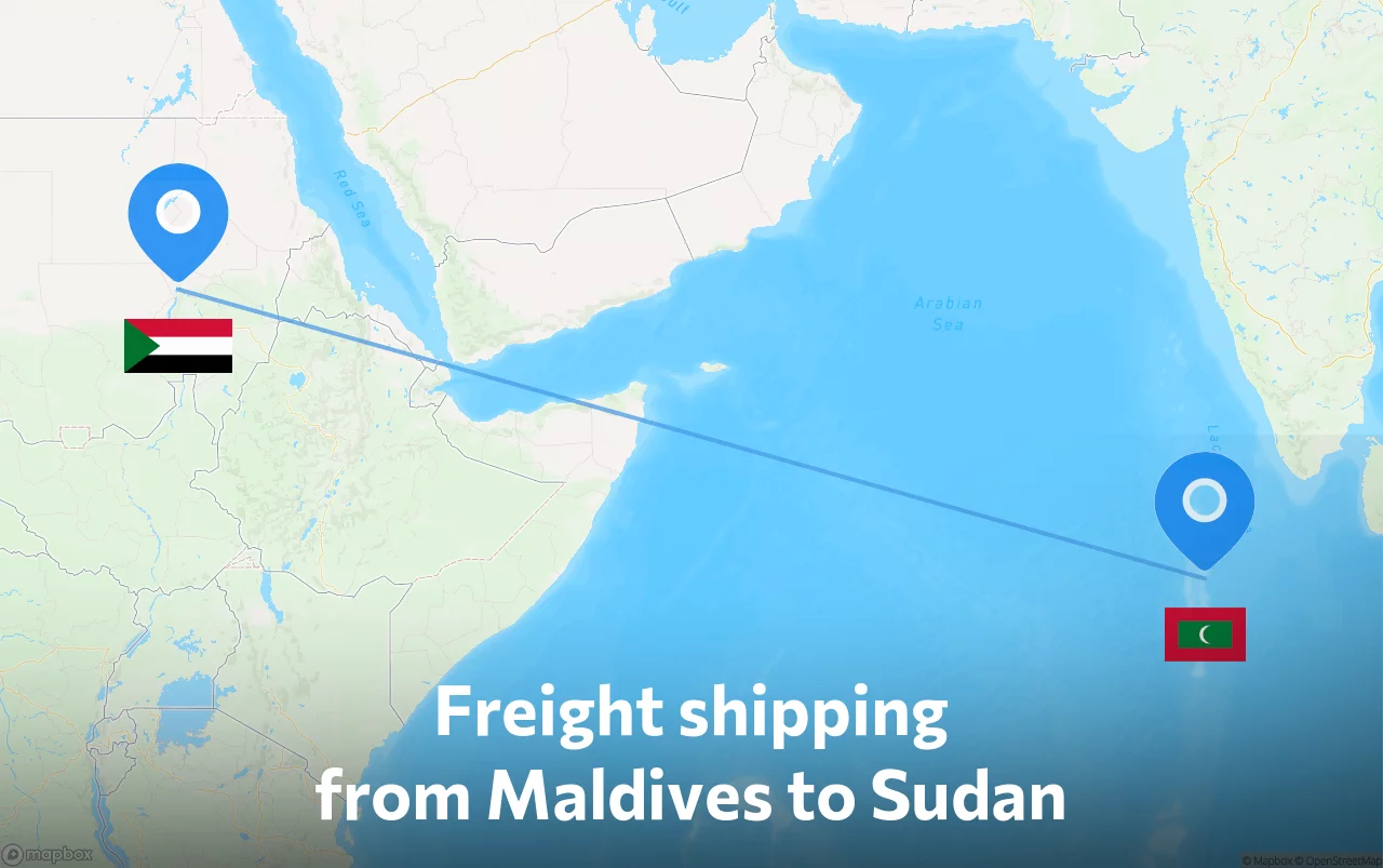 Shipping route from Maldives to Sudan