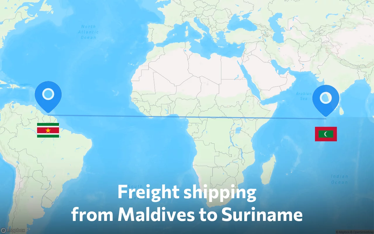 Shipping route from Maldives to Suriname