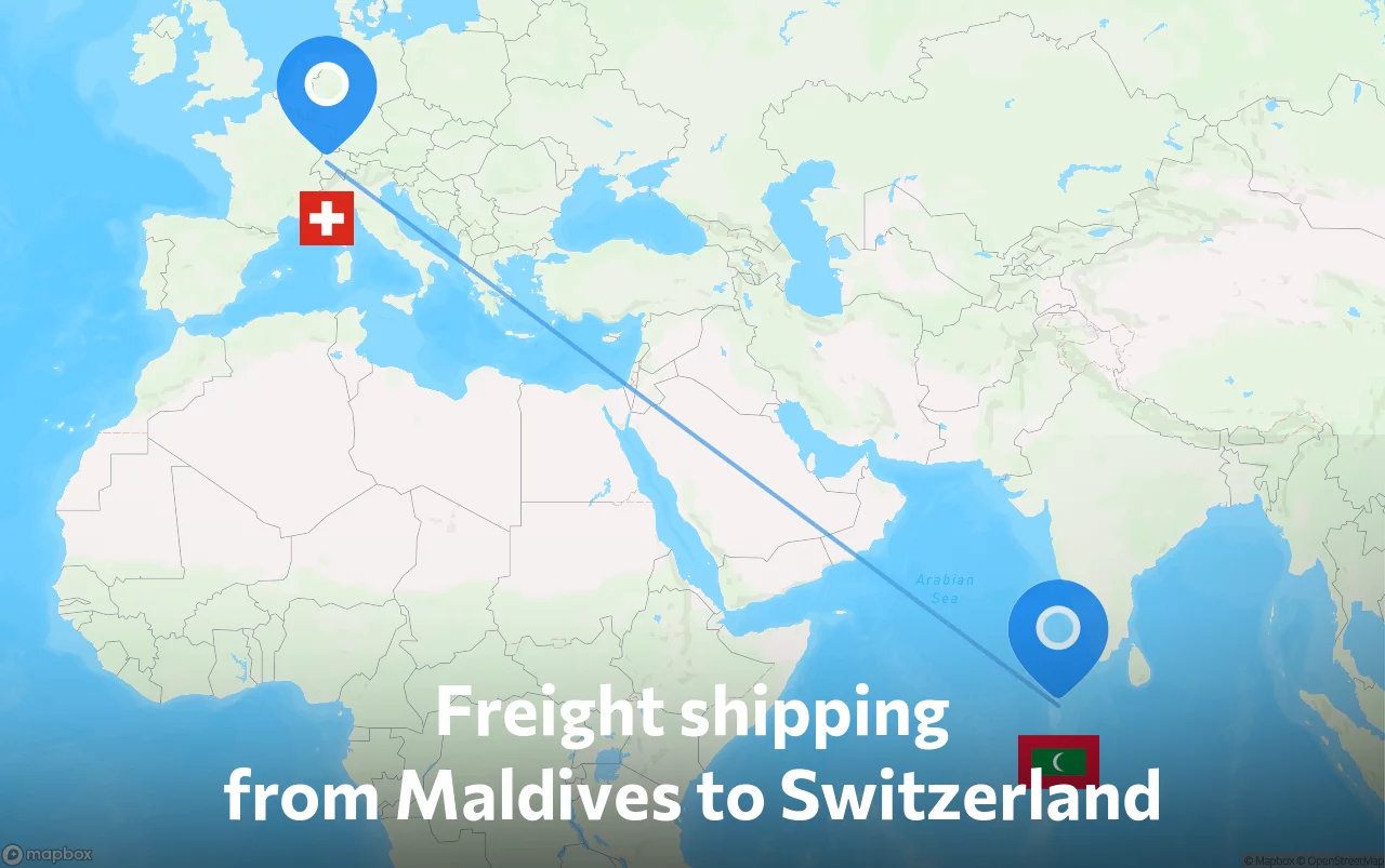 Shipping route from Maldives to Switzerland