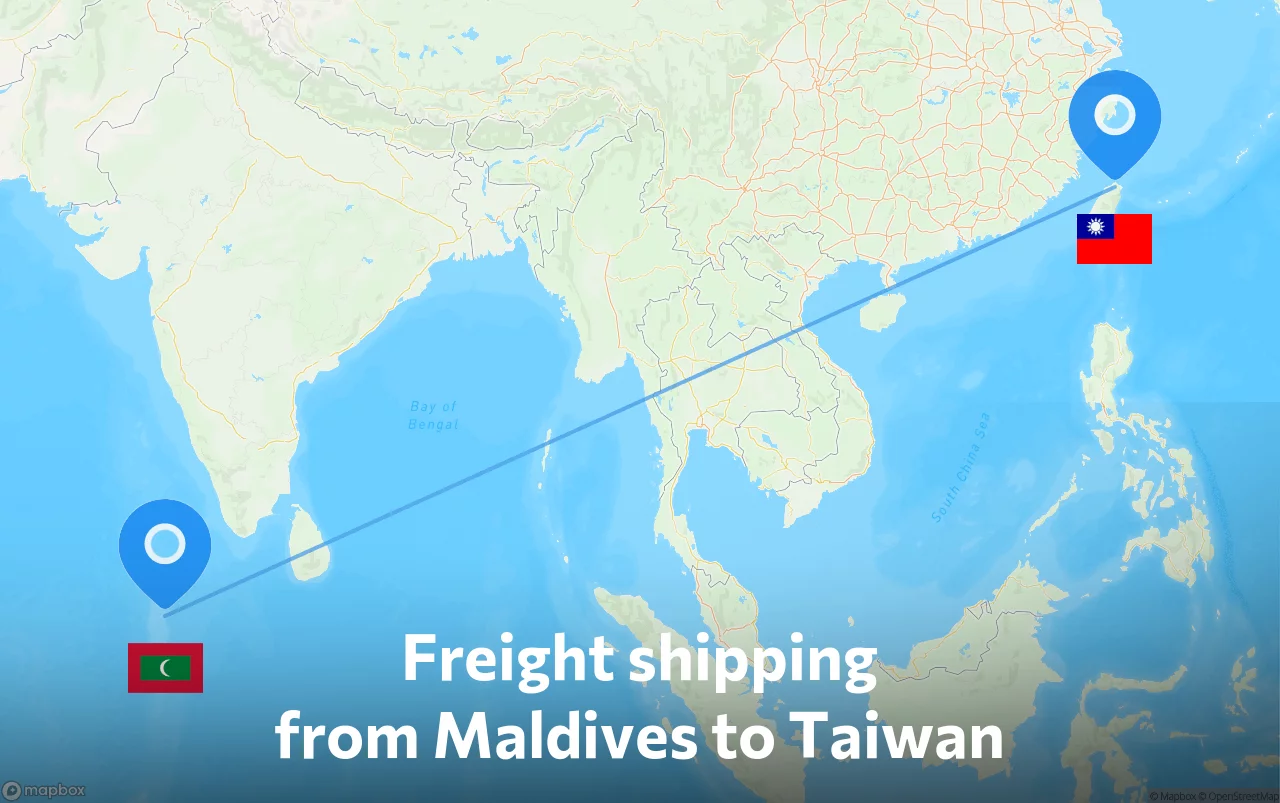 Shipping route from Maldives to Taiwan