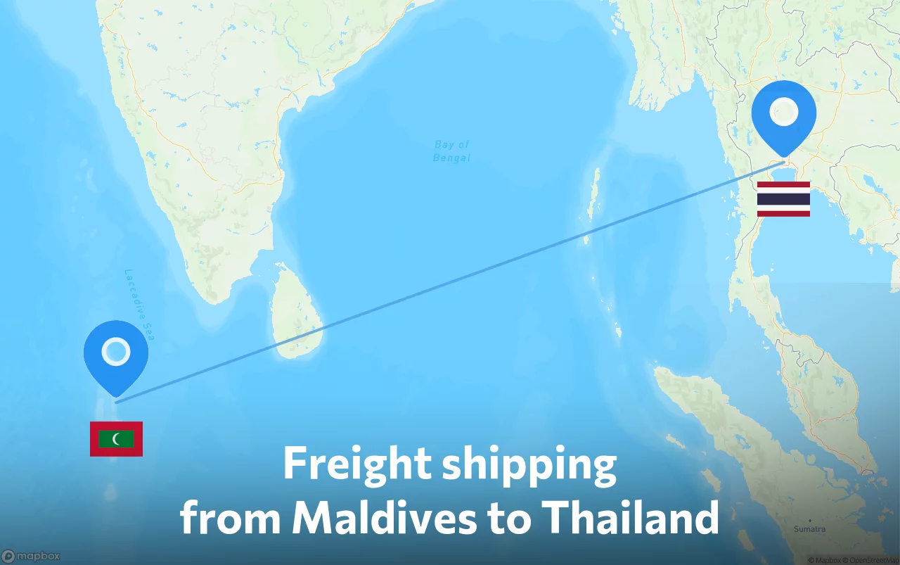 Shipping route from Maldives to Thailand
