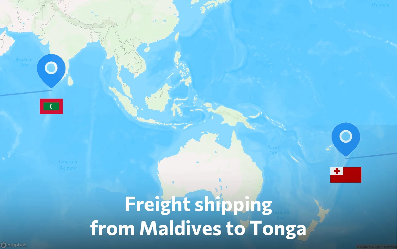 Shipping route from Maldives to Tonga