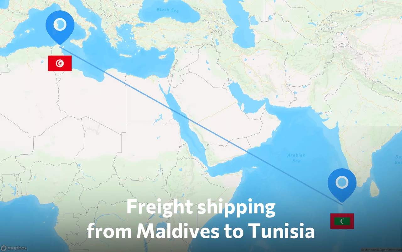 Shipping route from Maldives to Tunisia