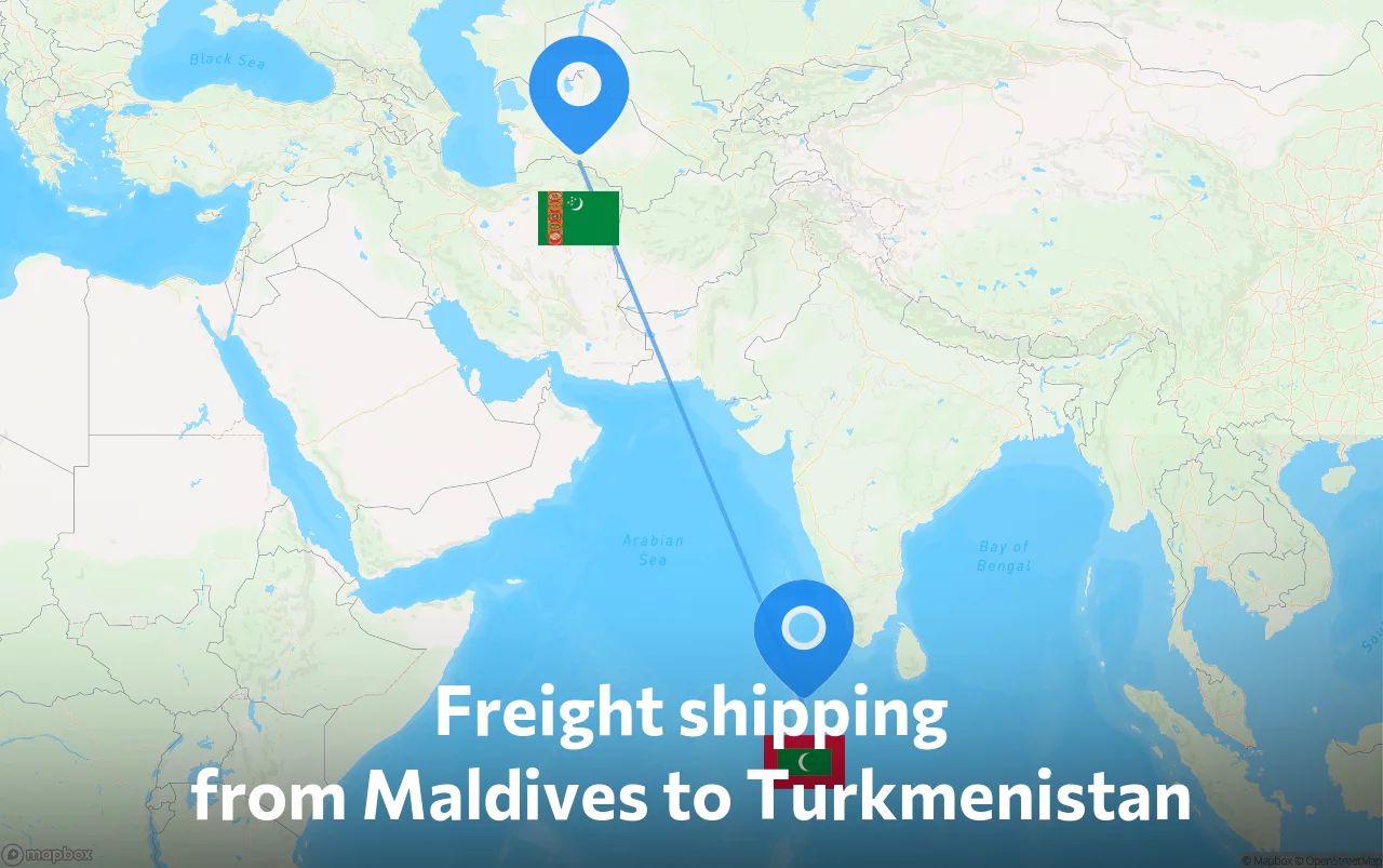 Shipping route from Maldives to Turkmenistan