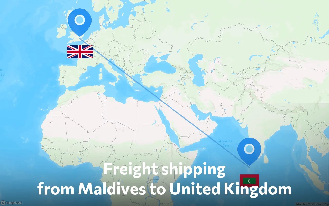 Shipping route from Maldives to United Kingdom