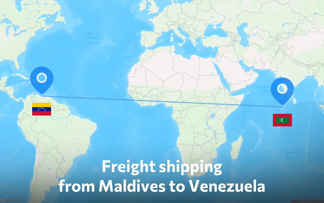 Shipping route from Maldives to Venezuela