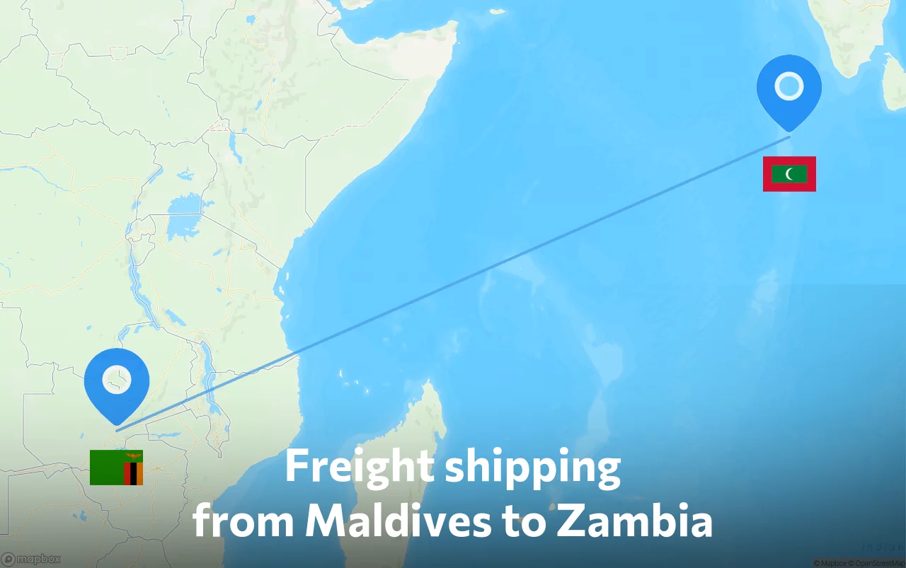 Shipping route from Maldives to Zambia