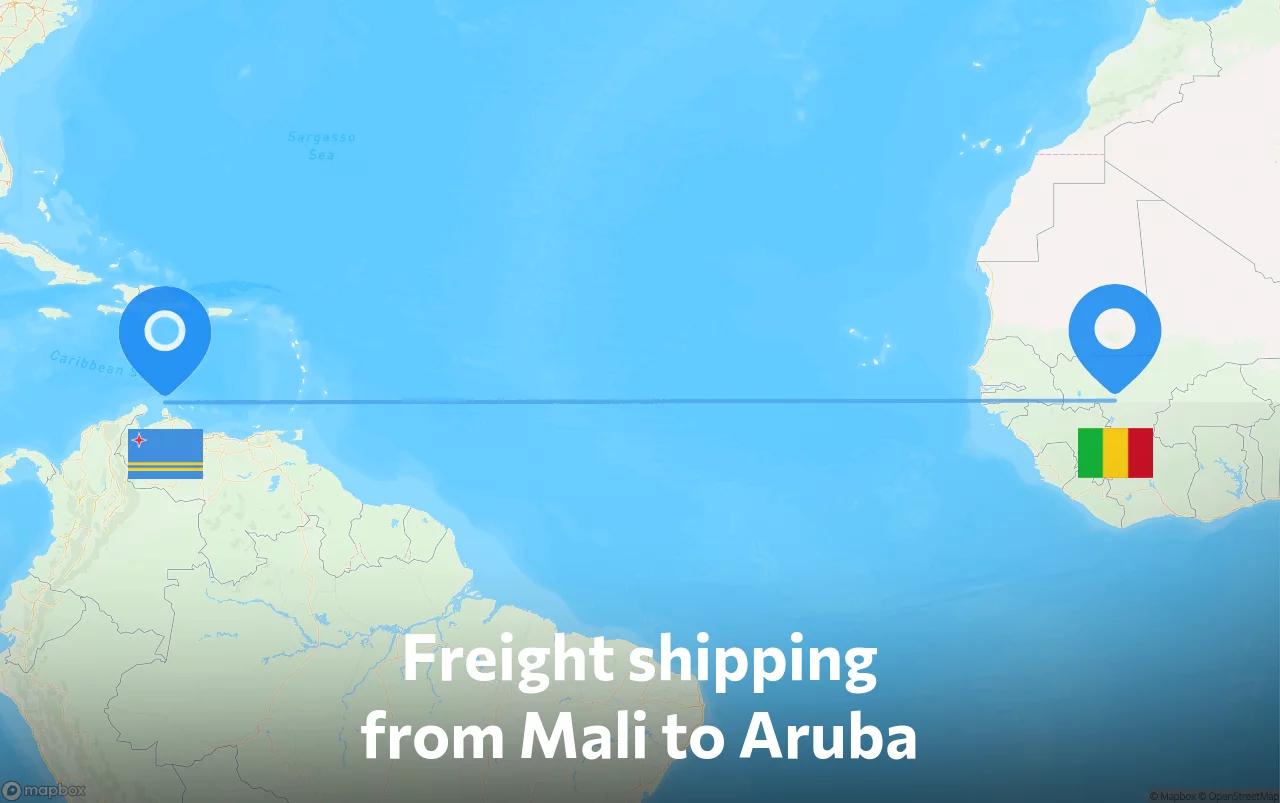 Shipping route from Mali to Aruba
