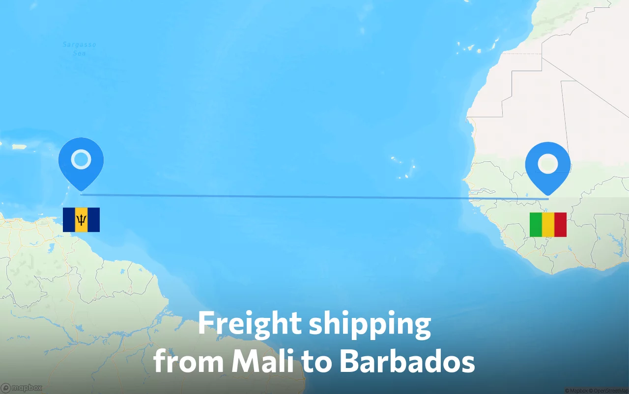 Shipping route from Mali to Barbados