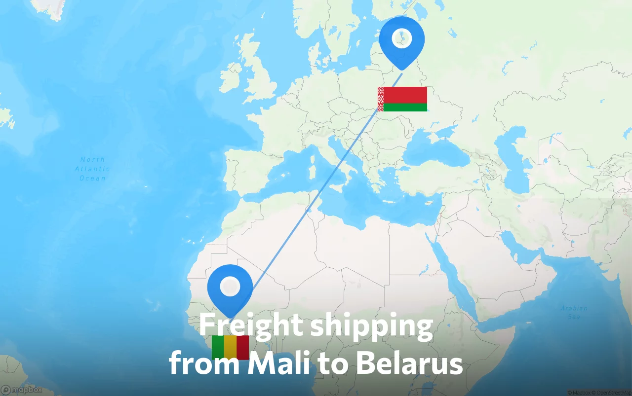 Shipping route from Mali to Belarus