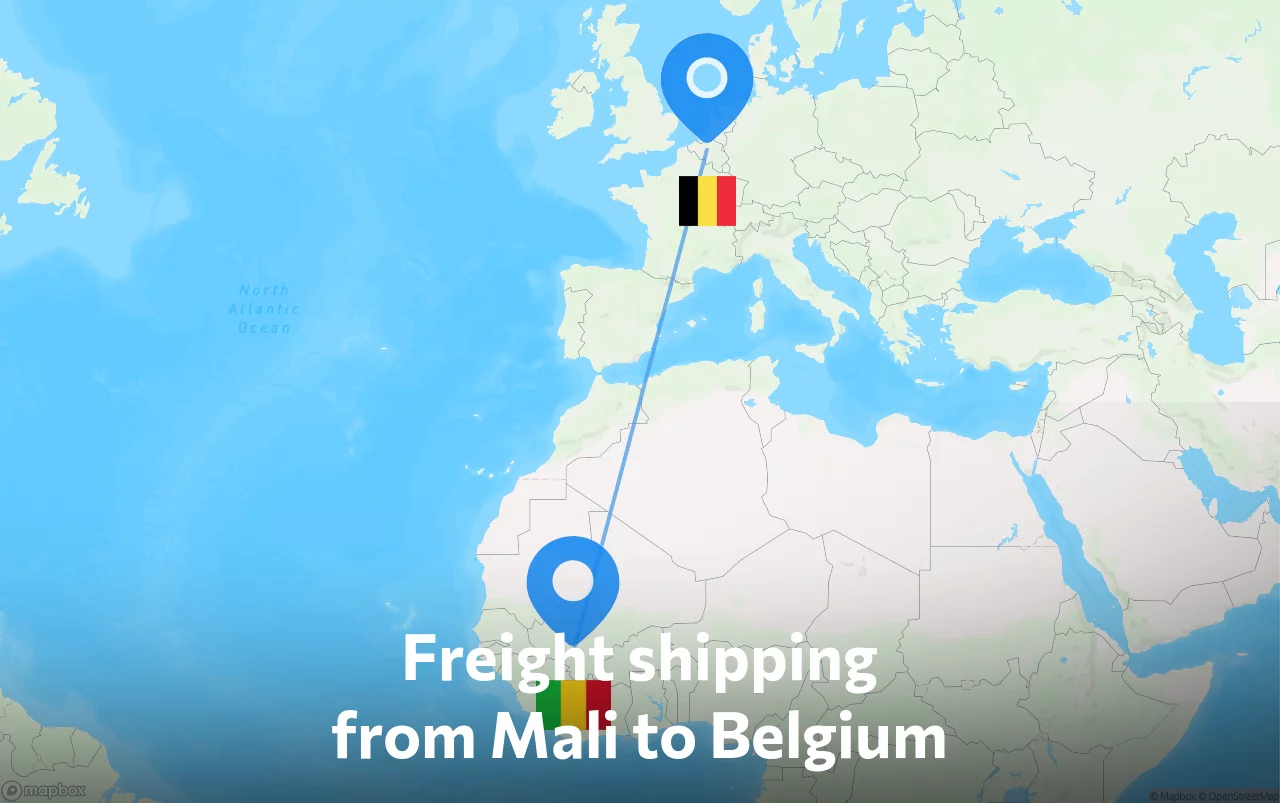 Shipping route from Mali to Belgium