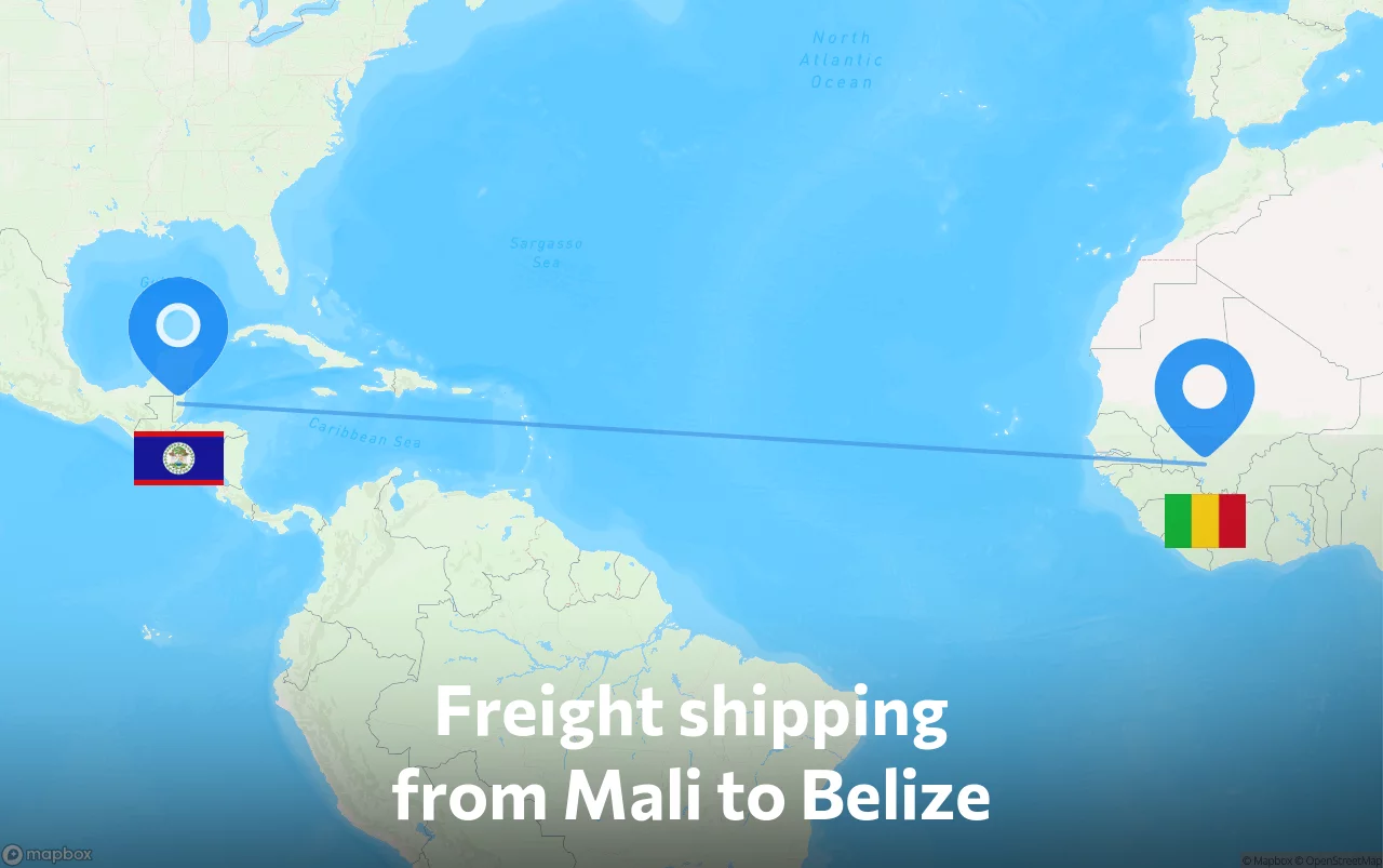 Shipping route from Mali to Belize