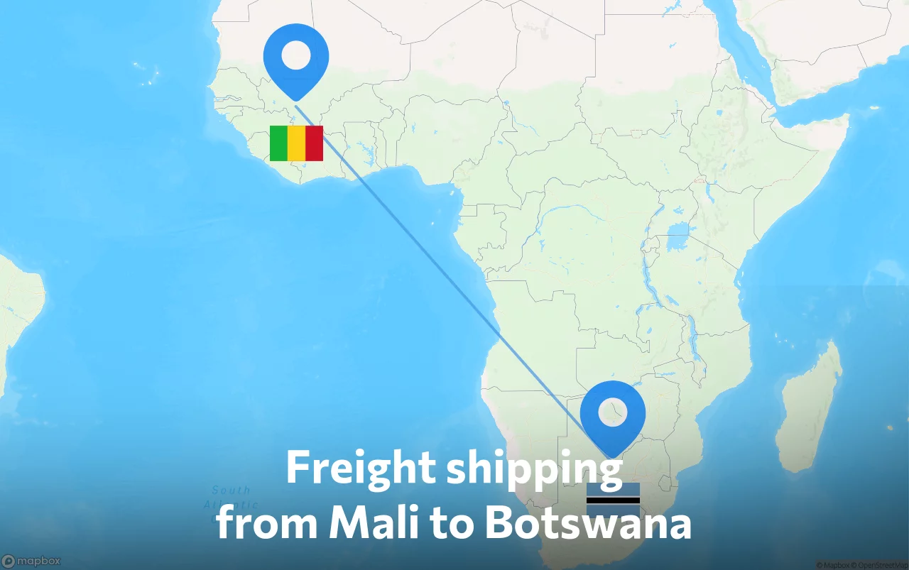 Shipping route from Mali to Botswana