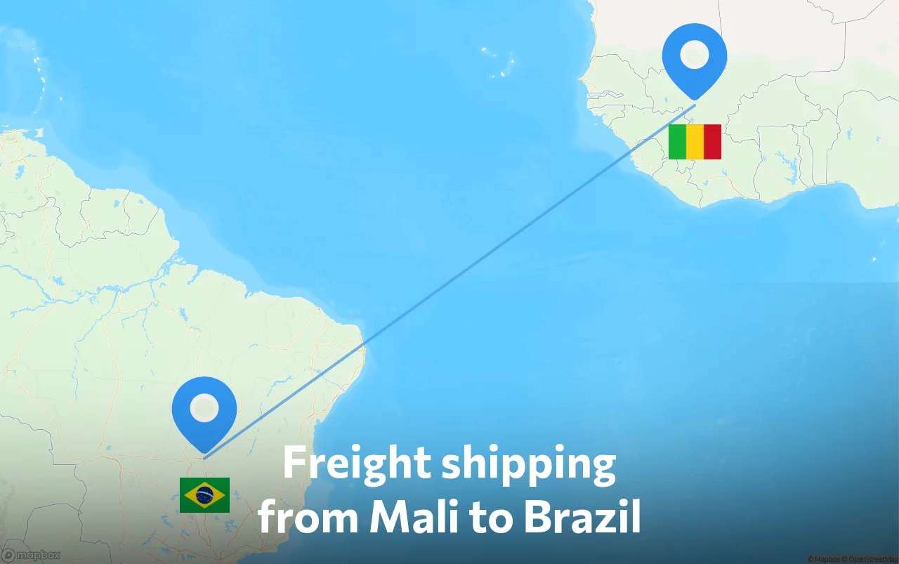 Shipping route from Mali to Brazil