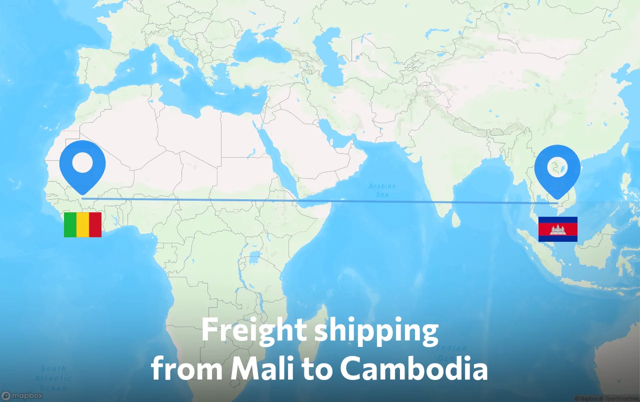 Shipping route from Mali to Cambodia