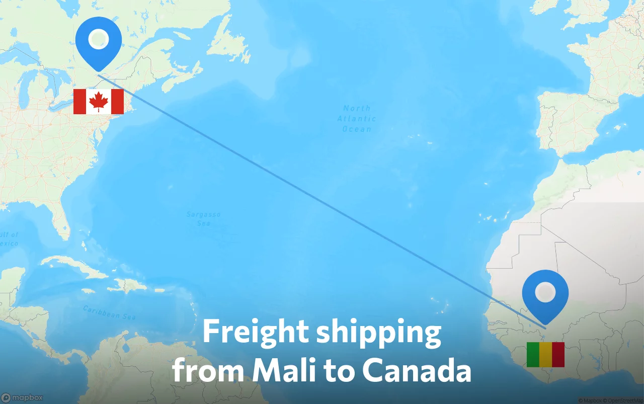 Shipping route from Mali to Canada