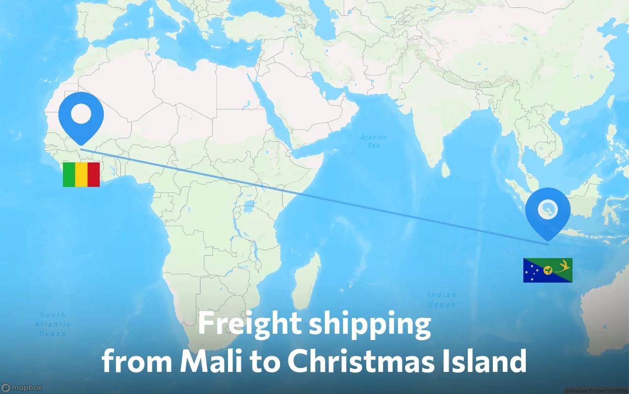 Shipping route from Mali to Christmas Island