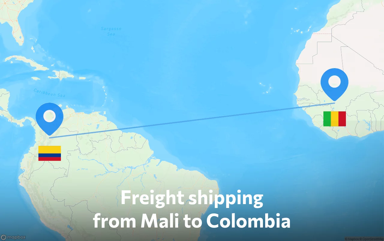 Shipping route from Mali to Colombia