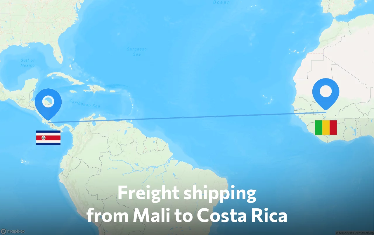 Shipping route from Mali to Costa Rica