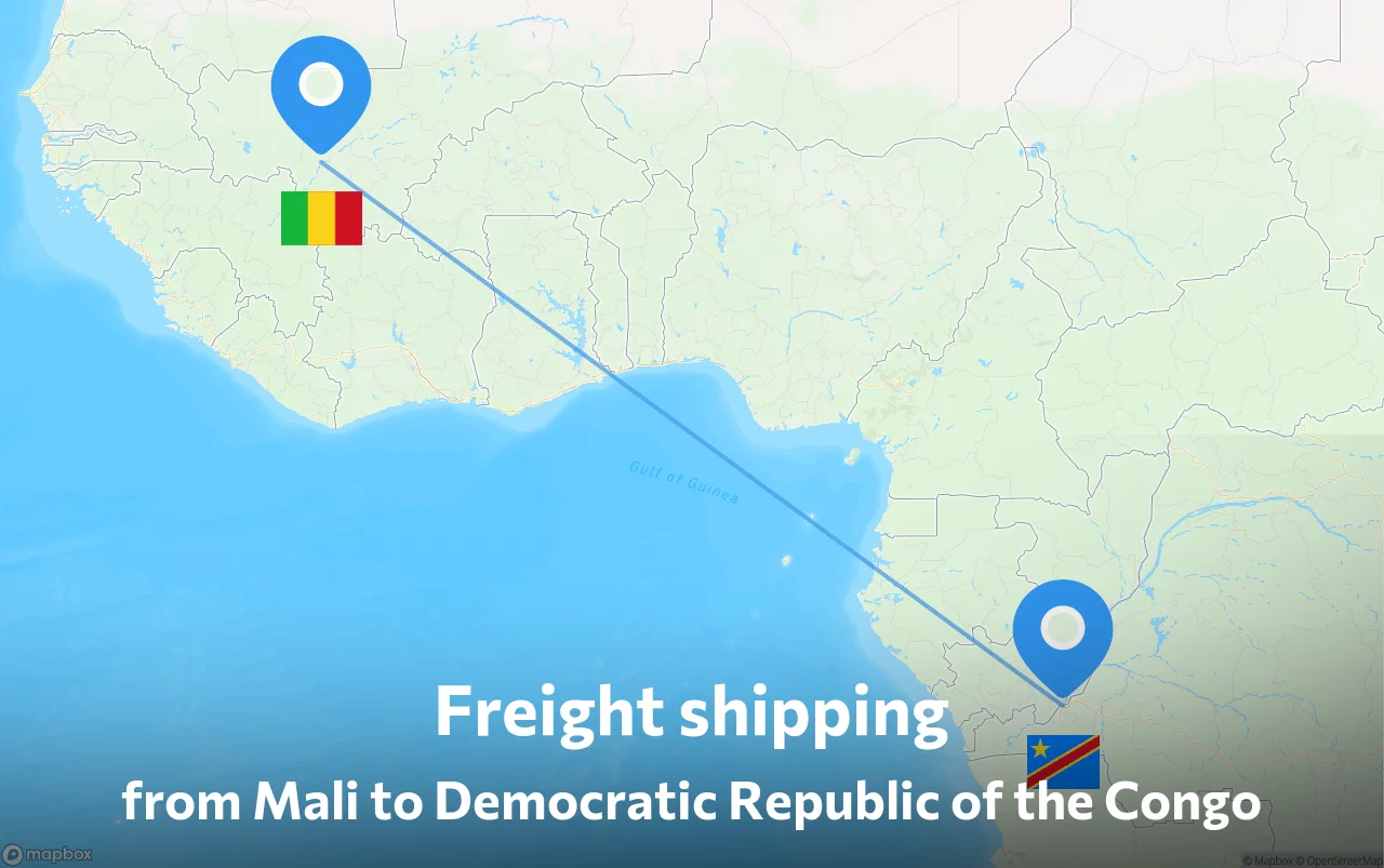 Shipping route from Mali to Democratic Republic of the Congo